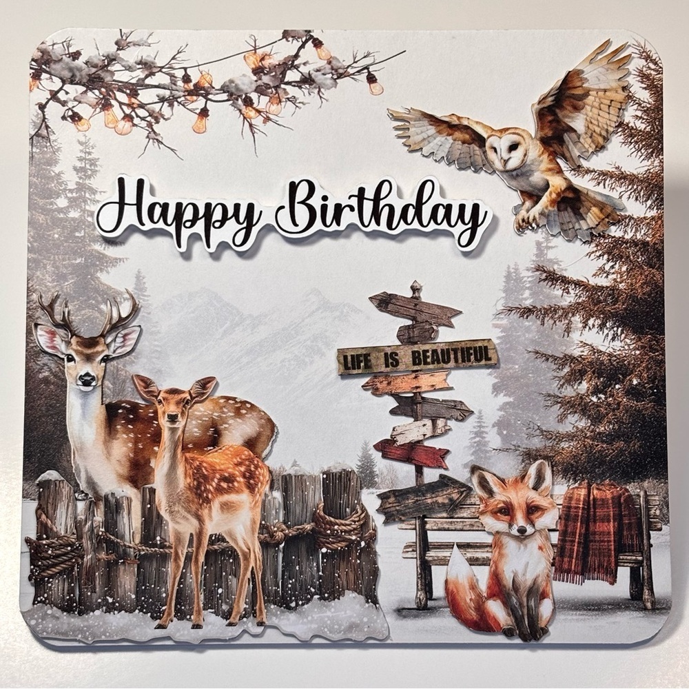 Handmade Woodland Happy Birthday Greeting Card